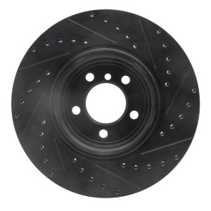 BMW 760I Brake Rotor (1) - Rear Left - R1 Concepts - Drilled & Slotted - Black - `05-`08